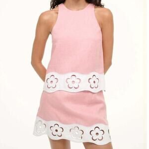 STAUD Mika Pink Linen Floral Cut Out Top & Skirt Matching Set Size XS/2